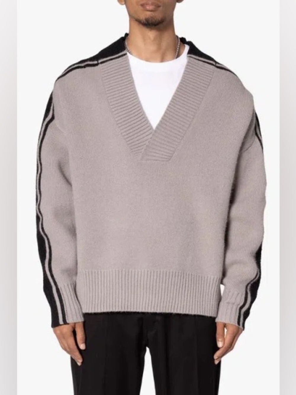 MNML Men's University Sweater V-Neck Taupe with Black Medium